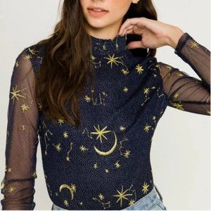 Free people baby bodysuit with stars and moons and sheer sleeves never worn